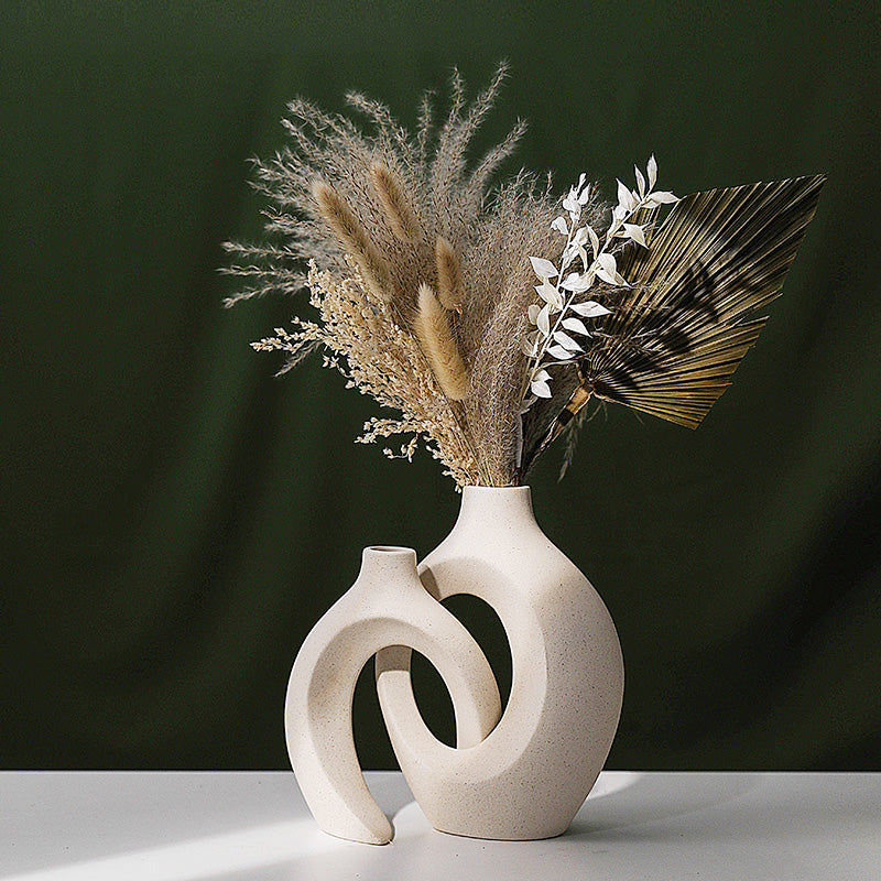 Nordic Pampas Grass & Ceramic Vase Duo