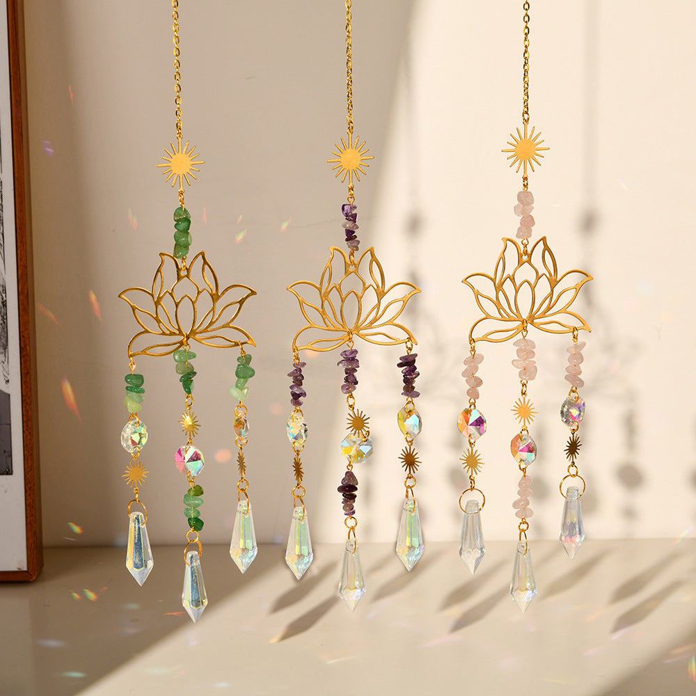 Handcrafted Amethyst Lotus Sun Catcher Wind Chime