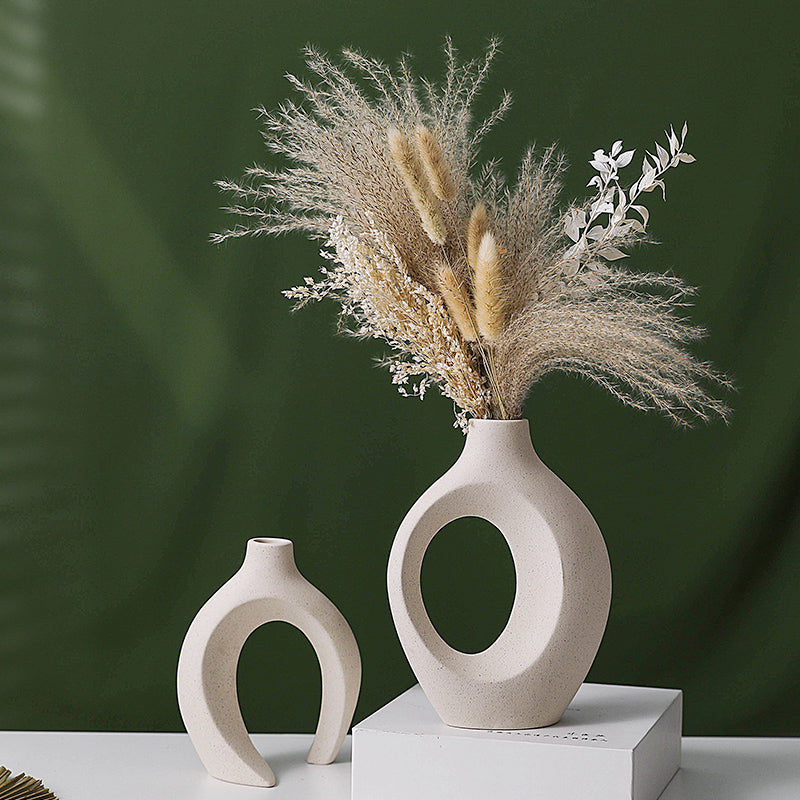 Nordic Pampas Grass & Ceramic Vase Duo