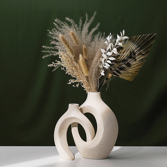 Nordic Pampas Grass & Ceramic Vase Duo